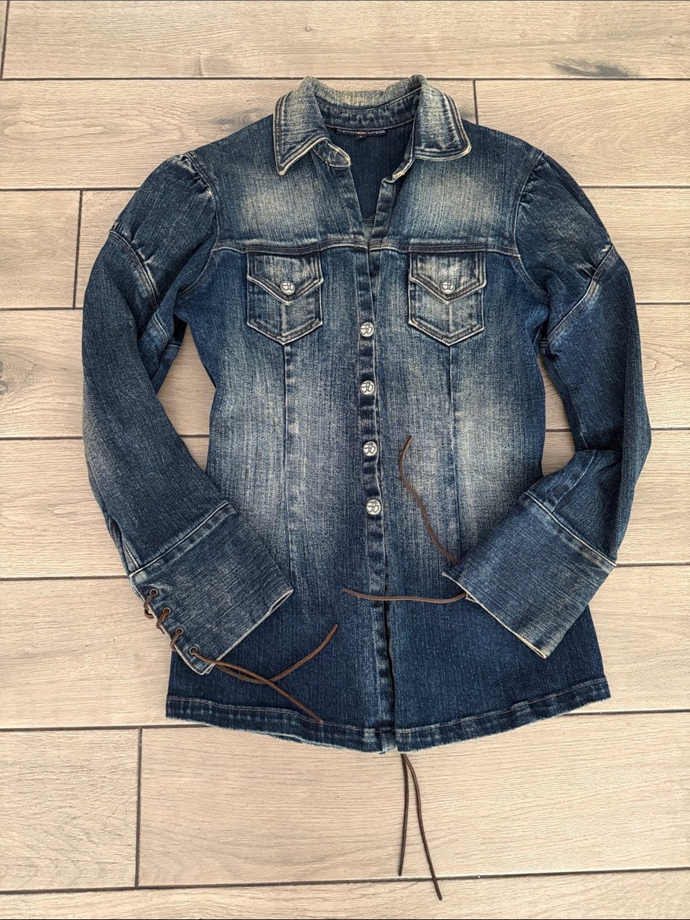 Electric Barbarella Dark Wash Denim Button-Front Shirt Jacket y2K vintage